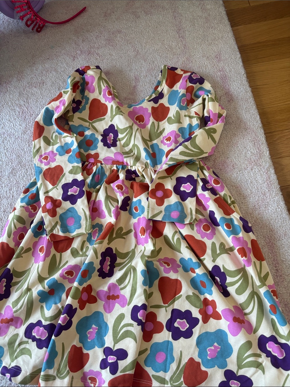Hanna Andersson Cream Floral Long-Sleeve Play Dress
